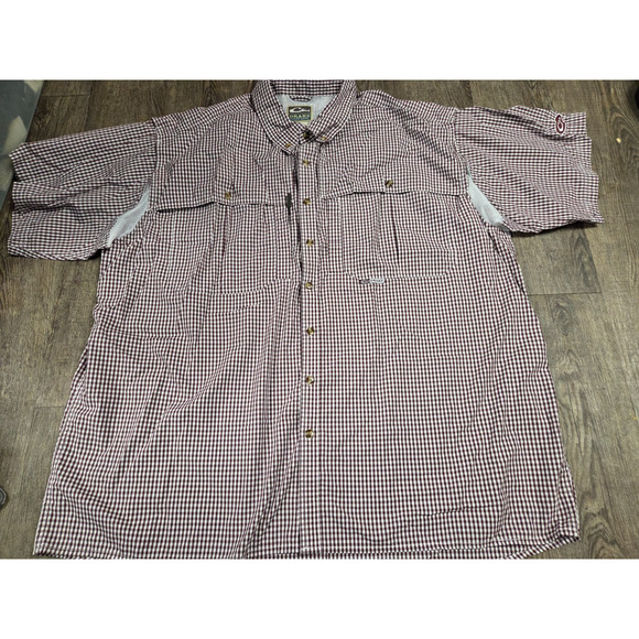 Drake Waterfowl Men's Vented Dark Red Check Short Sleeve Button Shirt 3XL - Picture 1 of 5